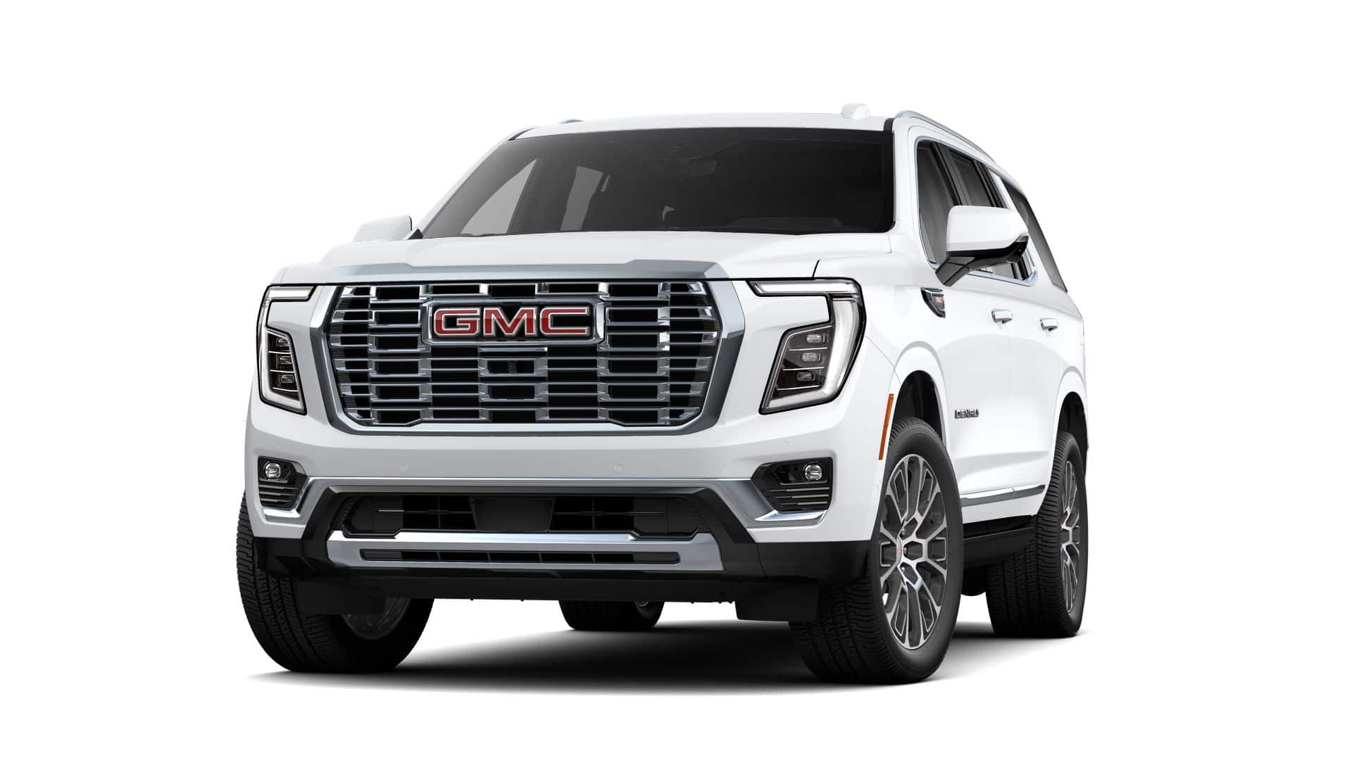 2026 GMC Yukon Denali in Summit White — front three-quarter view